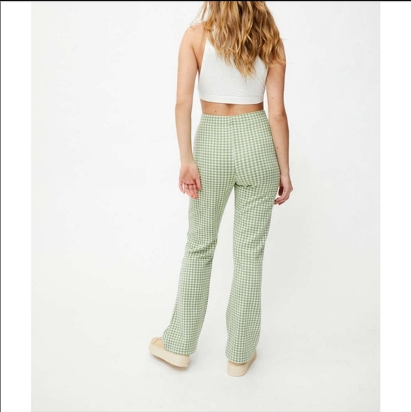 Urban Outfitters Naomi Flare Pants Green and White Checkered Size Small - Picture 2 of 6